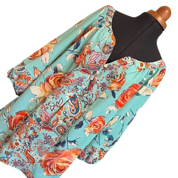 Anthropologie Tops - Anthropologie Fig And Flower 3X Turquoise Boho Blouse